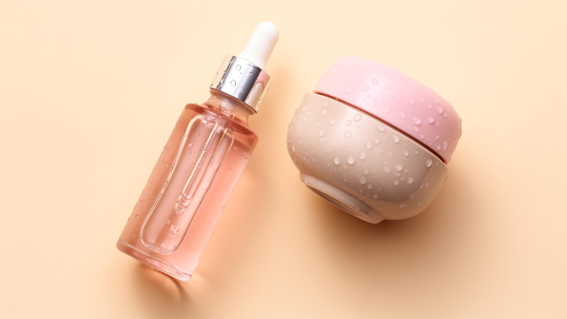Baby Glow Korean skincare bottles on a peach background